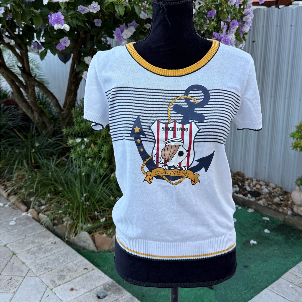 Nautical White And Yellow Womens Top